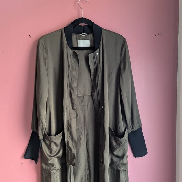 Soia & Kyo Bia Bonsai Green Modal Satin Unlined Long Bomber Jacket - Picture 2 of 12